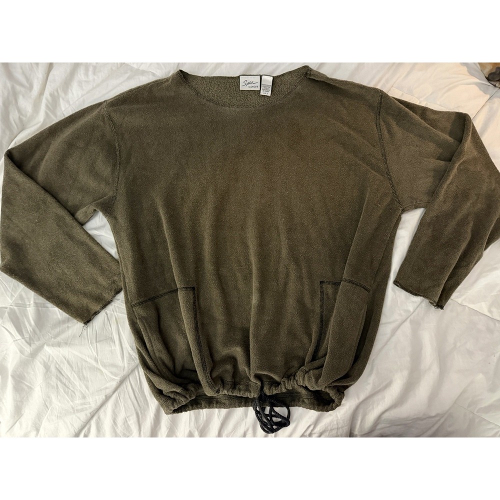 Spa by Chicos Boat Neck Pullover Draw String Terry Fleece Front Pockets Size 3